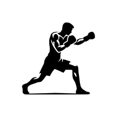 Black silhouette of a man in a boxing stance. vector logo for martial arts.