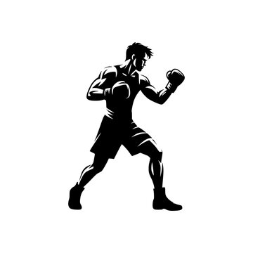 recommend clip art: Black silhouette of a man in a boxing stance. vector logo for martial arts.