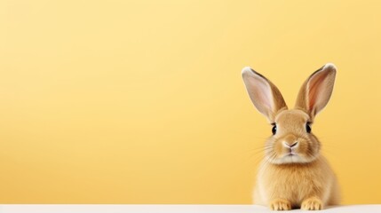 Obraz premium cute animal pet rabbit or bunny brown color smiling and laughing isolated with copy space for easter background, rabbit, animal, pet, cute, fur, ear, mammal, background, celebration, generate by AI