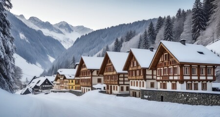  Snowy mountain village, winter wonderland