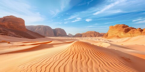 Fototapeta na wymiar Daytime desert vista against a backdrop of blue sky.