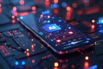 smartphone with in intelligence Ai, Chat with AI Artificial Intelligence, futuristic technology