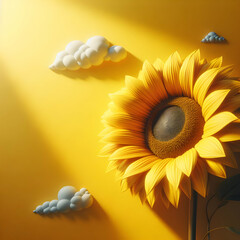 Yellow sunflower against a sunny yellow wall 3D
