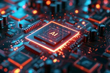 Fototapeta premium Circuit Board CPU or GPU Processor Microchip Starting Artificial Intelligence of Neural Networking and Cloud Computing