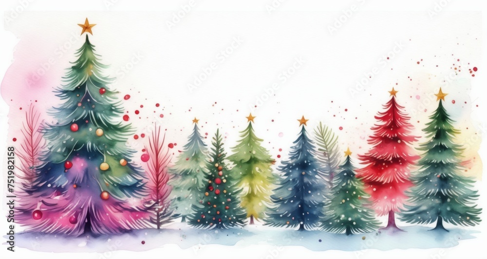 Poster  Colorful Christmas trees in a festive setting