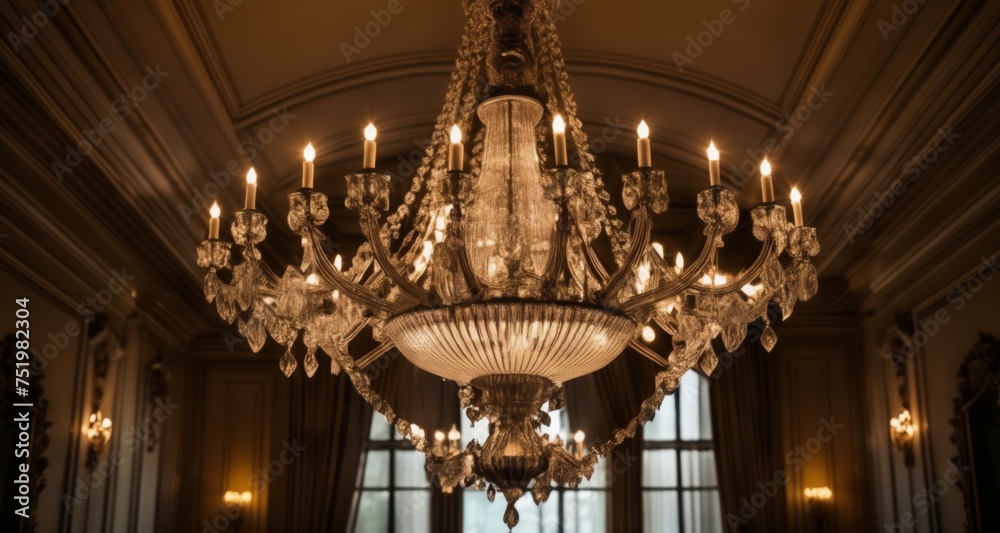 Wall mural  Elegant chandelier illuminates grand room