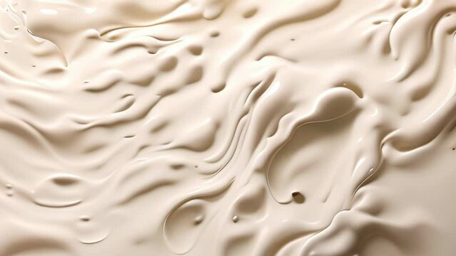 Video animation of  close-up view of a creamy, fluid substance with smooth, wavy patterns and textures