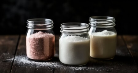  A trio of jars filled with different powders, ready for culinary creativity