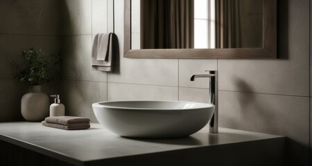 Fototapeta na wymiar Modern elegance in a minimalist bathroom