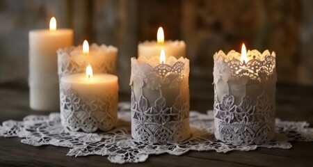 Fototapeta na wymiar Elegant candlelight ambiance with lace doilies