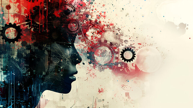 Gear Wheels Superimposed on a Woman's Face in Profile Concept Art