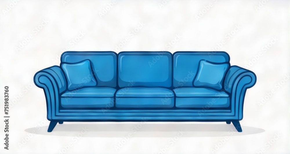 Poster  Comfortable blue couch for cozy living room