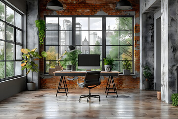 A minimalist office space. Black and white interior design.