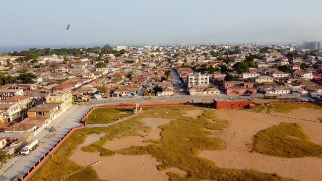 Muslim praying ground at King Fahad Mosque in Banjul, Gambia - West Africa aerial panoramic view day time