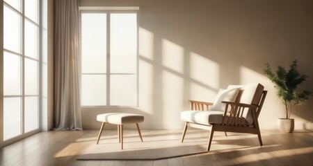 Naklejka na ściany i meble Modern minimalist living room with natural light