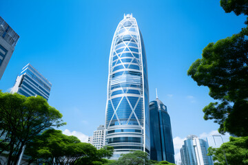 CB Tower: A Glistening Beacon of Modern Architecture Set Against a Clear Blue Sky - obrazy, fototapety, plakaty