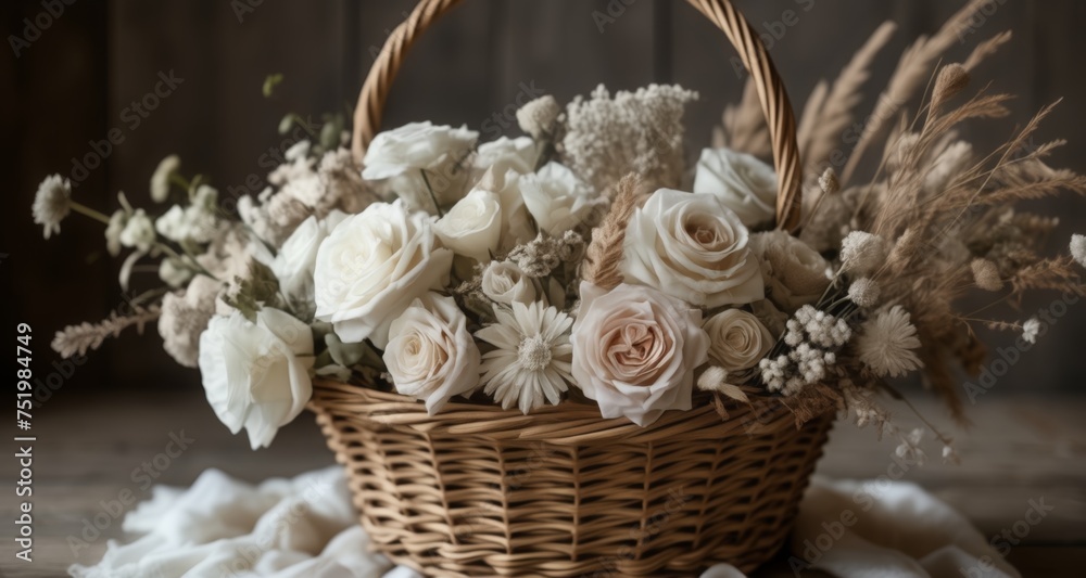 Canvas Prints  Elegant bouquet in a woven basket, perfect for rustic charm