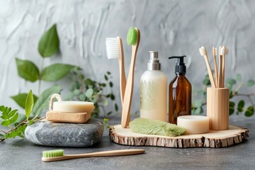 Obraz na płótnie Canvas Set of Eco cosmetics products and tools