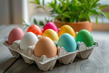 Colorful Easter eggs in Egg Carton