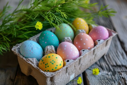 Egg Carton with Colorful Easter eggs