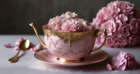 Obraz na płótnie Canvas Elegant tea time with a touch of floral romance