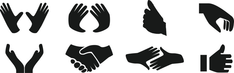 Various hand-shaped icon sets. Soul brother handshake icon, Heart handshake icon in different style, vector illustration