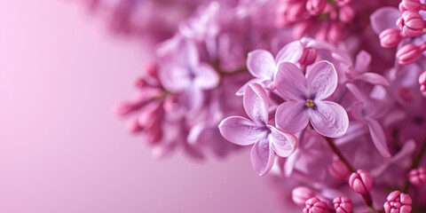 A close up of a bunch of purple flowers with a pink background