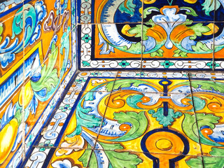 Beautiful tiles at spanish la Laguna Square in Ayamonte Spain
