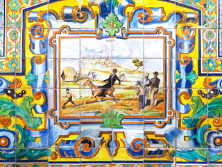 Beautiful tiles at spanish la Laguna Square in Ayamonte Spain