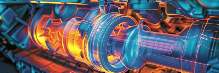 Close-up of a thermal camera image showing heat distribution in an engine, highlighting principles of thermodynamics