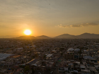 Evening falls in Ecatepec, aerial images drone views of the CDMX metropolitan area 