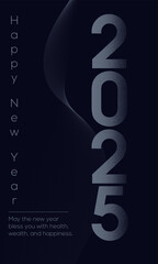 2025 happy new year design , premium design for greeting card, background etc, isolated in dark color with line blending design and grainy effect, 2025