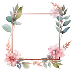 Obraz premium Watercolor flower frame rose and eucalyptus template