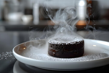 chocolate lava cake on a white plate. closeup
