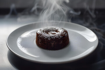chocolate lava cake on a white plate. closeup
