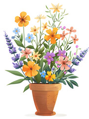 A beautiful arrangement of colorful flowers in a flowerpot, set against a crisp white background, creating a stunning display of natures art