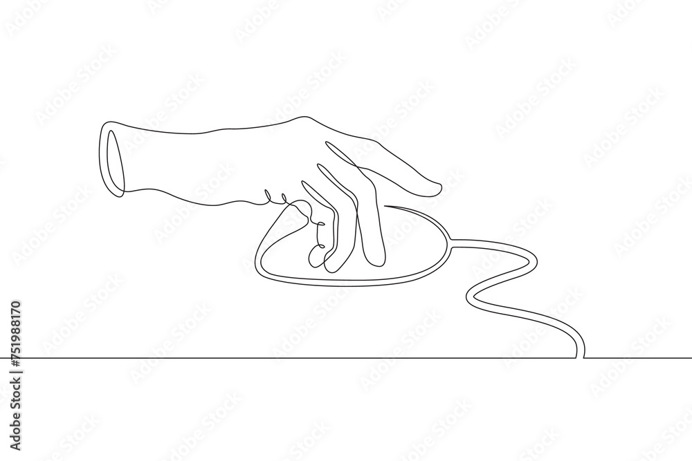 Poster hand with a computer mouse. computer work. computer mouse. the hand of a person working on a compute