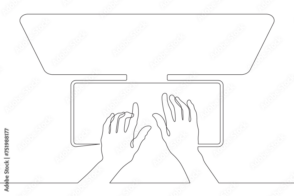 Fototapete top view of hands typing on a computer keyboard. printing text on a computer. computer monitor.text 