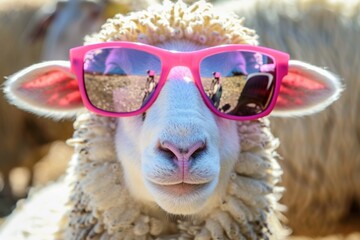 Obraz premium sheep wearing pink sunglasses