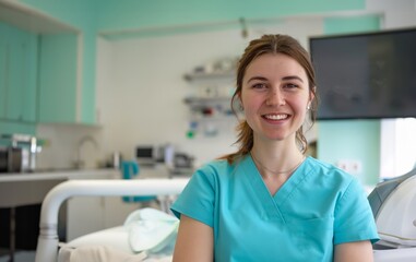 Fototapeta premium portrait of a dentist smiling in her clinic