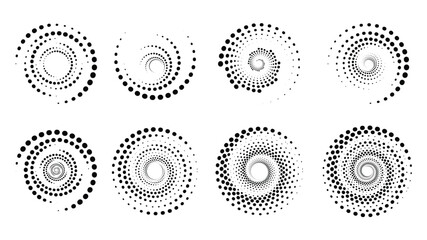 Set of Spiral Design Element. Halftone Vector Illustration. 