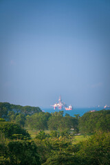 Oil rig in the sea at Batam Island, Indonesia. - 751990193