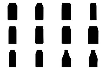 Simple silhouette of liquid milk packaging. Icon set