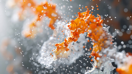 A closeup of a protein structure with a quantum computing display of its intricate 3D shape and data points.