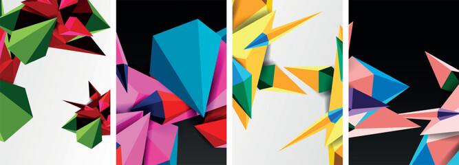 Triangle abstract concepts poster set with geometric minimal designs