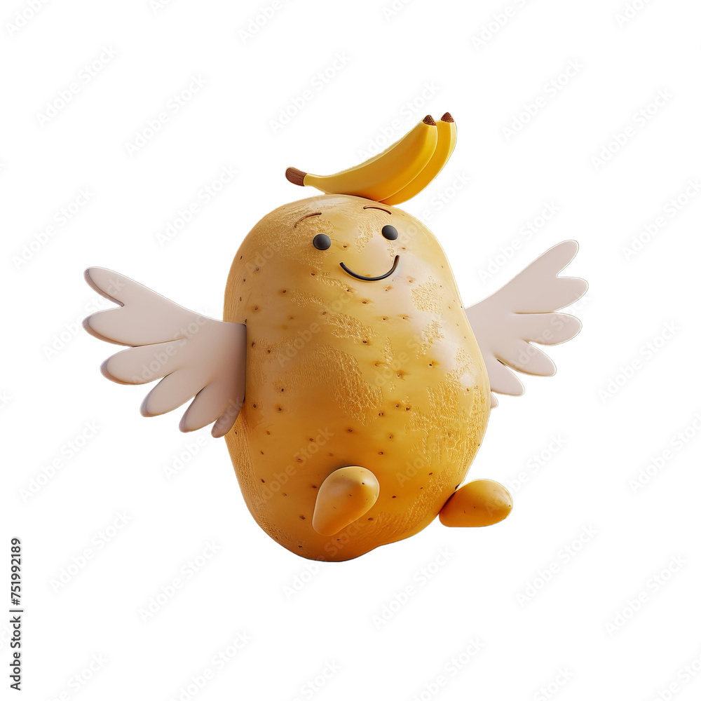 Poster flying potato isolated on white