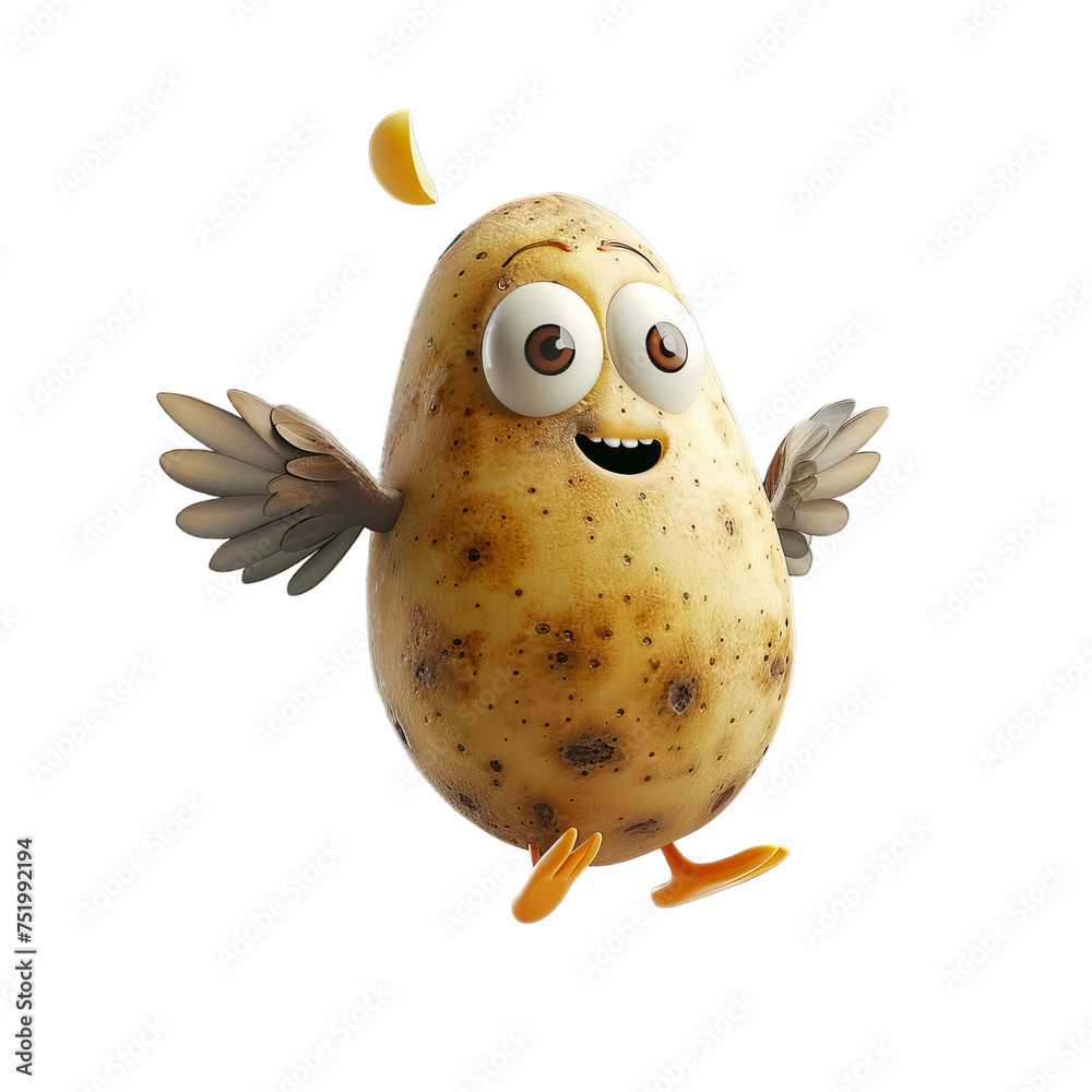 Poster flying potato isolated on white