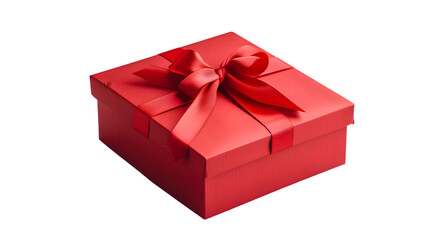 Blank red gift box exhibition booth mock up stand or gift display showcase with red ribbon bow isolated on transparent background