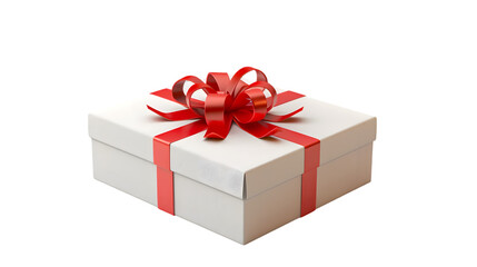 Obraz premium Blank white present box open or gift box with red ribbons isolated on transparent background