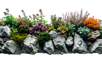 Cutout reef rocks lined panorama landscaping isolated on transparent background